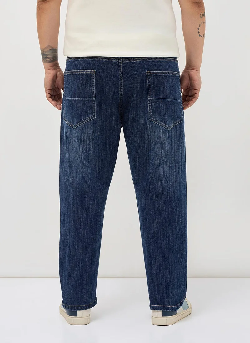 Urbano Fashion  Urbano Plus Men's Blue Straight Fit Washed Denim Jeans Stretchable for Men | Best Price UAE